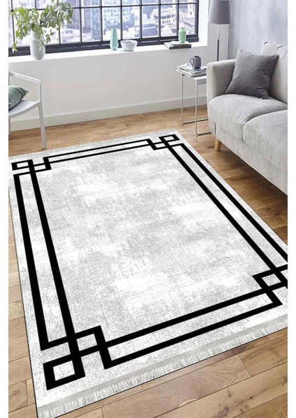 Düz Çizgili Modern Makinede Yıkanabilir Kaymaz Taban Kilim Dot Tabanlı Salon Halısı 0066O