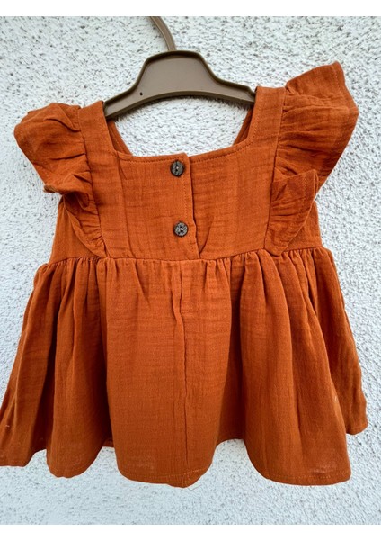 Minigo Kız Bebek Yazlık Müslin Elbise & Kiremit Dantel Detaylı Elbise fırsatları
