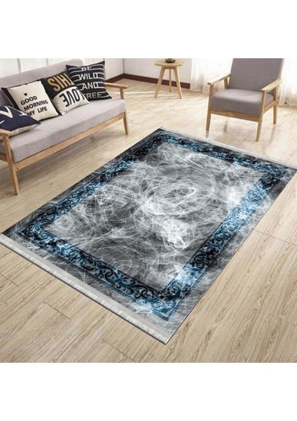 Dekoratif Gri Kilim Makinede Yıkanabilir Kaymaz Taban Kilim Dot Tabanlı Salon Halısı 0054B