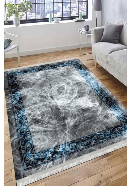 Dekoratif Gri Kilim Makinede Yıkanabilir Kaymaz Taban Kilim Dot Tabanlı Salon Halısı 0054B