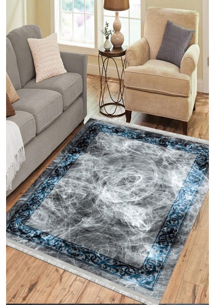 Dekoratif Gri Kilim Makinede Yıkanabilir Kaymaz Taban Kilim Dot Tabanlı Salon Halısı 0054B