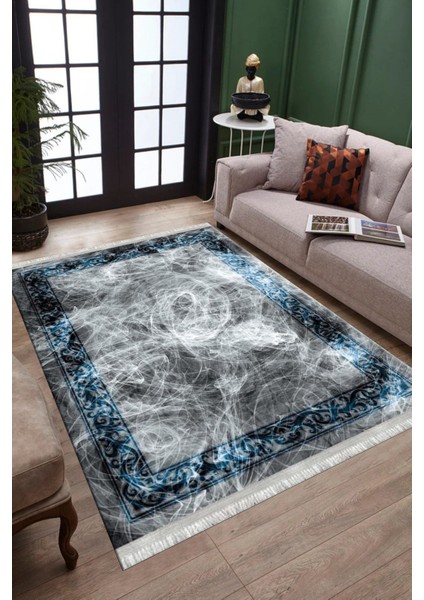 Dekoratif Gri Kilim Makinede Yıkanabilir Kaymaz Taban Kilim Dot Tabanlı Salon Halısı 0054B
