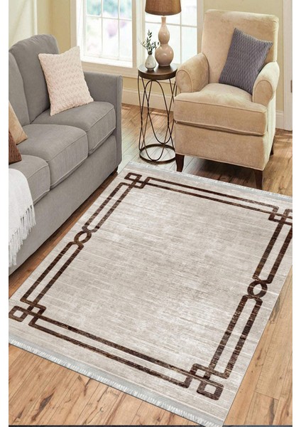 Saçaklı Dekoratif Halı Makinede Yıkanabilir Kaymaz Taban Kilim Dot Tabanlı Salon Halısı 0063C