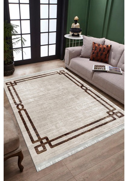 Saçaklı Dekoratif Halı Makinede Yıkanabilir Kaymaz Taban Kilim Dot Tabanlı Salon Halısı 0063C