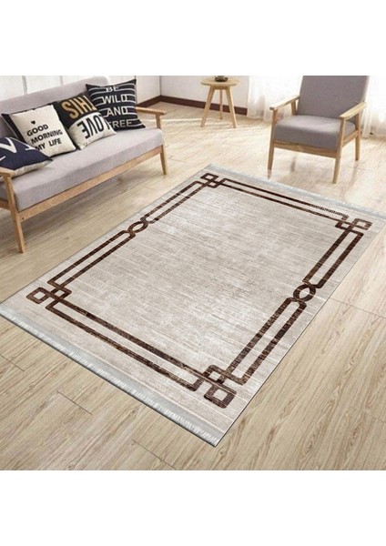 Saçaklı Dekoratif Halı Makinede Yıkanabilir Kaymaz Taban Kilim Dot Tabanlı Salon Halısı 0063C