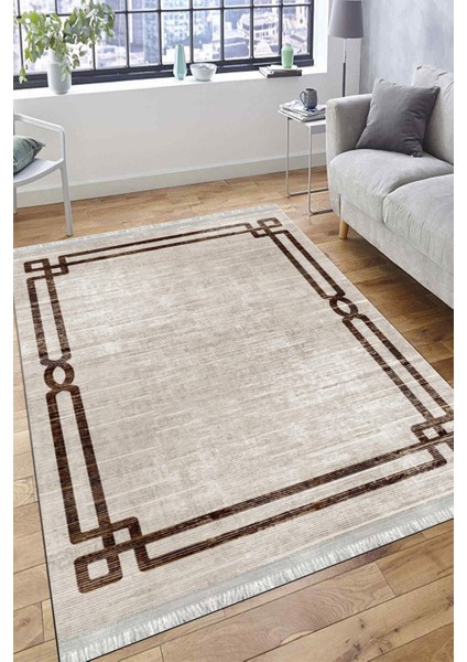 Saçaklı Dekoratif Halı Makinede Yıkanabilir Kaymaz Taban Kilim Dot Tabanlı Salon Halısı 0063C