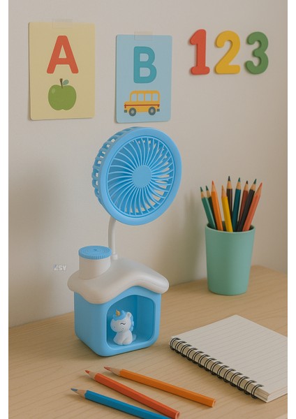 Masa Fanı & Gece Lambası - Kumbara ve Kalemtraş Özellikli