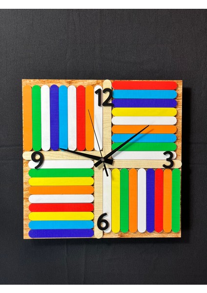 Montessori Ahşap Çubuklu Eğitici Duvar Saati – Sessiz Mekanizmalı