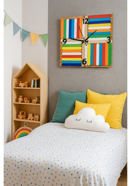 Montessori Ahşap Çubuklu Eğitici Duvar Saati – Sessiz Mekanizmalı