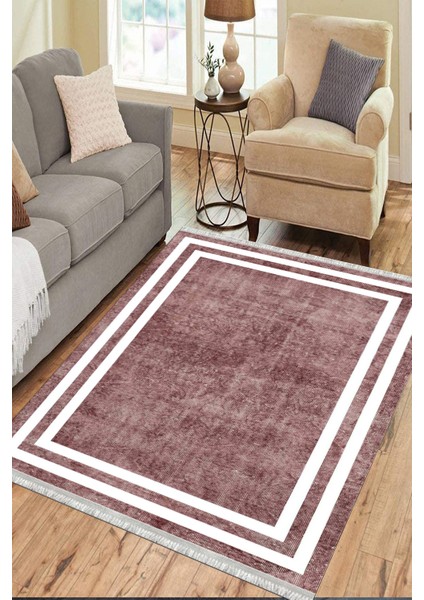 Bordo Modern Halı Makinede Yıkanabilir Kaymaz Taban Kilim Dot Tabanlı Salon Halısı 0070D