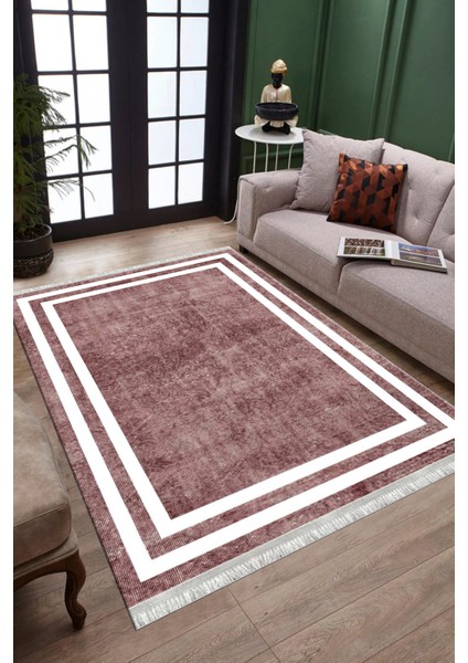 Bordo Modern Halı Makinede Yıkanabilir Kaymaz Taban Kilim Dot Tabanlı Salon Halısı 0070D