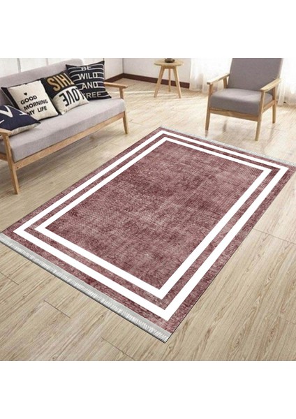 Bordo Modern Halı Makinede Yıkanabilir Kaymaz Taban Kilim Dot Tabanlı Salon Halısı 0070D
