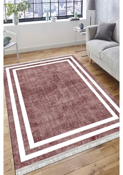 Bordo Modern Halı Makinede Yıkanabilir Kaymaz Taban Kilim Dot Tabanlı Salon Halısı 0070D