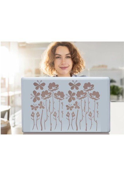Defter Sticker,laptop Sticker Gri Çiçekli Pvc 48X33X0,5CM