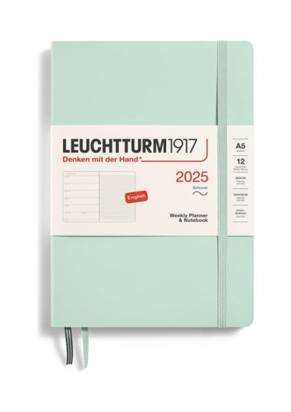 LEUCHTTURM1917 2025 Haftalık Planlayıcı ve Not Defteri, Yumuşak Kapak, Orta Boy (A5), 144 Sayfa, Ingilizce, Çizgili, Mint 370755