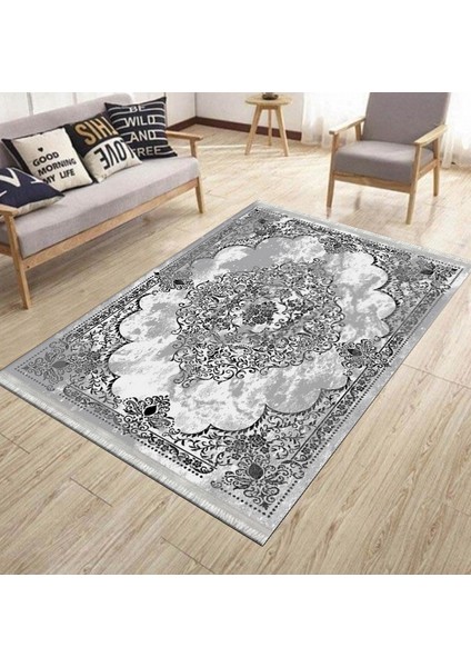 Vintage Desen Kaymaz Taban Halı Makinede Yıkanabilir Kilim Dot Tabanlı Salon Halısı 3017D
