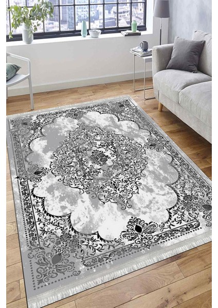 Vintage Desen Kaymaz Taban Halı Makinede Yıkanabilir Kilim Dot Tabanlı Salon Halısı 3017D