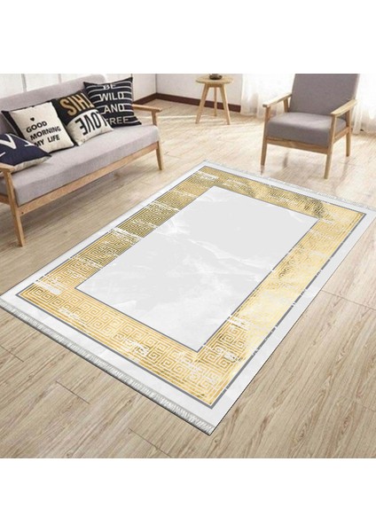 Gold Desenli Makinede Yıkanabilir Kaymaz Taban Halı Dot Tabanlı Salon Halısı 0126B