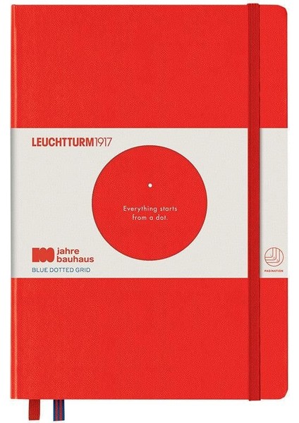 LEUCHTTURM1917 Bauhaus Serisi Not Defteri, Orta Boy (A5), Sert Kapak, 251 Sayfa Mavi Noktalı Defter Red 359619