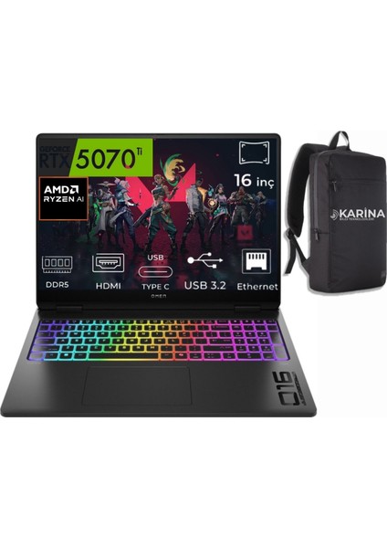 Omen Max 16-AK0008NT Amd Ryzen Aı 7 H 350 BQ1Y2EA-51 48GB 2tb+2tb RTX5070TI Windows 11 Pro 16" Taşınabilir Bilgisayar fiyatları