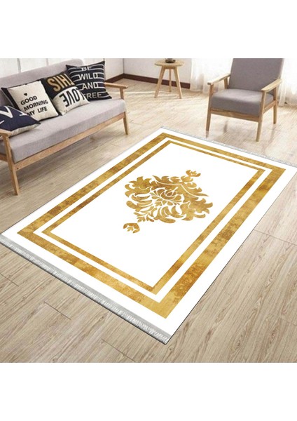 Göbekli Gold Çizgili Halı Makinede Yıkanabilir Kaymaz Taban Kilim Dot Tabanlı Salon Halısı 0064H modelleri