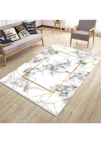 Gold Çizgili Geometrik Halı Kaymaz Taban Makinede Yıkanabilir Dot Tabanlı Salon Halısı 0032H