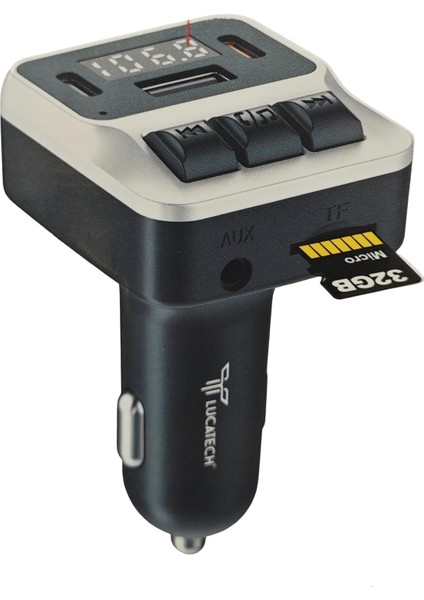 Lucatch LF-153 Araç Fm Transmitter 45W Typ-C Hızlı Şarjlı Çakmaklık Girişli USB + Micro Sd Kart Çalar Bluetooth Baglantılı Müzik ve Telefon Görüşmesi
