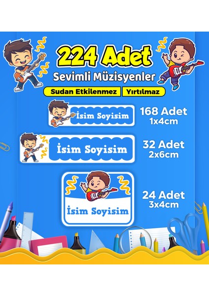 Sevimli Müzisyen Temalı Okul Kreş Kişiye Özel Isim Etiket Seti - Model 507
