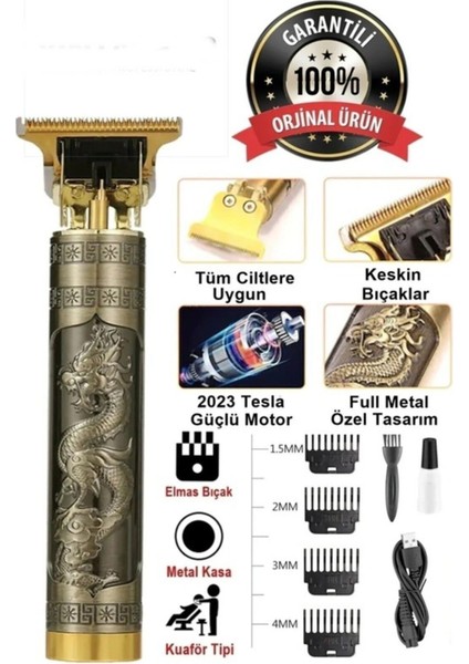 Şarjlı Erkek Tıraş Makinesi, Metal, 4 Farklı Kesim Tarağı