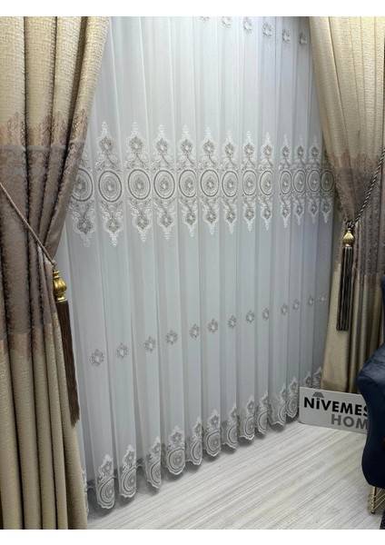 Nivemeshome Osmanlı Motifli 1/3 Sık Pileli Tül Perde Apm