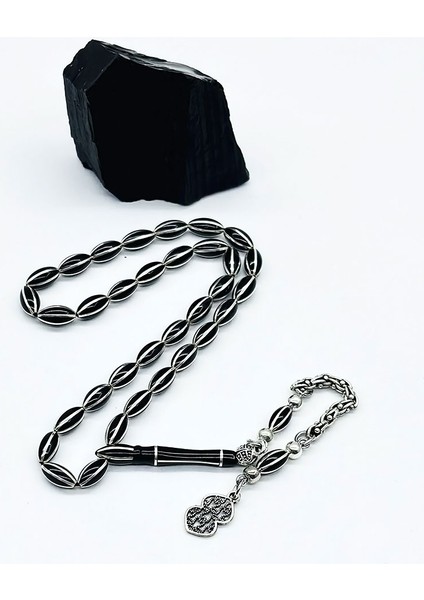 Mini Boy Gümüş Işlemeli Erzurum Oltu Taşı Tesbih