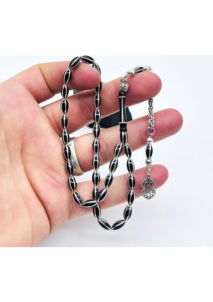 Mini Boy Gümüş Işlemeli Erzurum Oltu Taşı Tesbih fiyatları