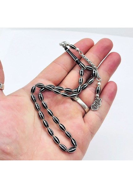 Mini Boy Gümüş Işlemeli Erzurum Oltu Taşı Tesbih modelleri