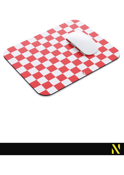 Kırmızı Beyaz Renkli Damalı Geometrik Desenli Ergonomik Mouse Pad - 23 cm x 19 cm - Kaydırmaz Taban Ev ve Ofis Kullanımı Için Ideal Fare Altlığı Mousepad modelleri