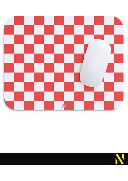 Kırmızı Beyaz Renkli Damalı Geometrik Desenli Ergonomik Mouse Pad - 23 cm x 19 cm - Kaydırmaz Taban Ev ve Ofis Kullanımı Için Ideal Fare Altlığı Mousepad fırsatları