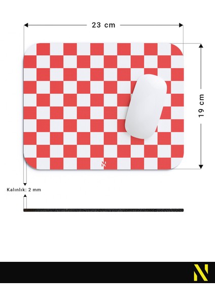Kırmızı Beyaz Renkli Damalı Geometrik Desenli Ergonomik Mouse Pad - 23 cm x 19 cm - Kaydırmaz Taban Ev ve Ofis Kullanımı Için Ideal Fare Altlığı Mousepad