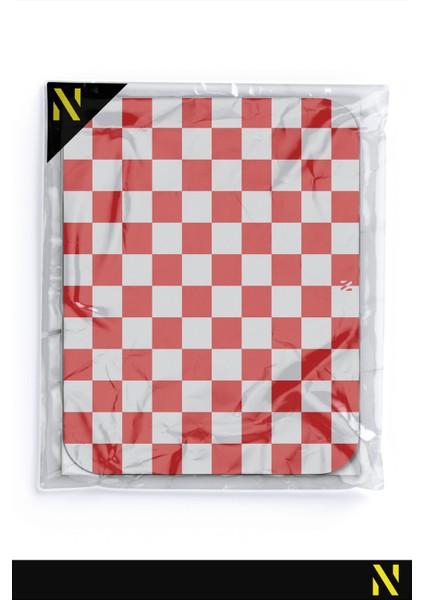 Kırmızı Beyaz Renkli Damalı Geometrik Desenli Ergonomik Mouse Pad - 23 cm x 19 cm - Kaydırmaz Taban Ev ve Ofis Kullanımı Için Ideal Fare Altlığı Mousepad