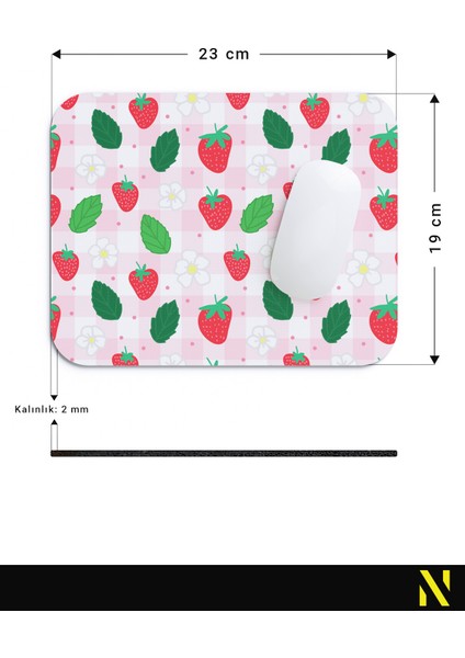 Çilek Desenli Renkli Ergonomik Mouse Pad - 23 cm x 19 cm - Kaydırmaz Taban Ev ve Ofis Kullanımı Için Ideal Fare Altlığı Mousepad