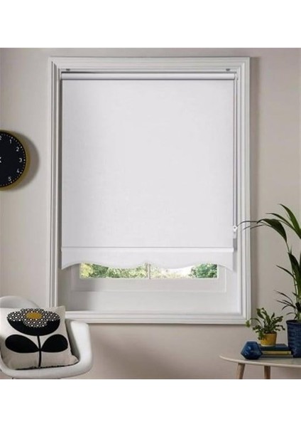 Ekru Stor Zebra Güneşlik Perde Etekli Dilimli Alüminyum Kasa Metal Ayak