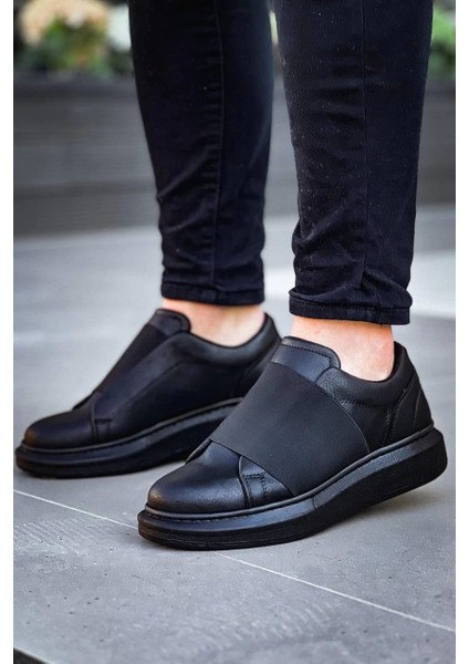 KB-040 Kuback Siyah Cilt Siyah Yüksek Taban Lastikli Günlük Erkek Ayakkabı modelleri