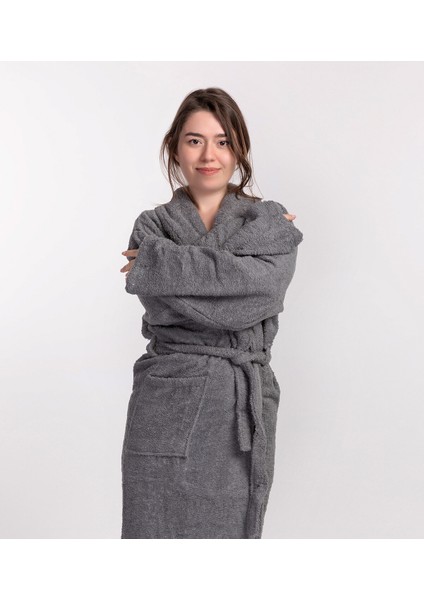 Şalyaka Gri Bornoz Pamuklu Clasic Robe Ekstra Yumuşak Lüx Unisex