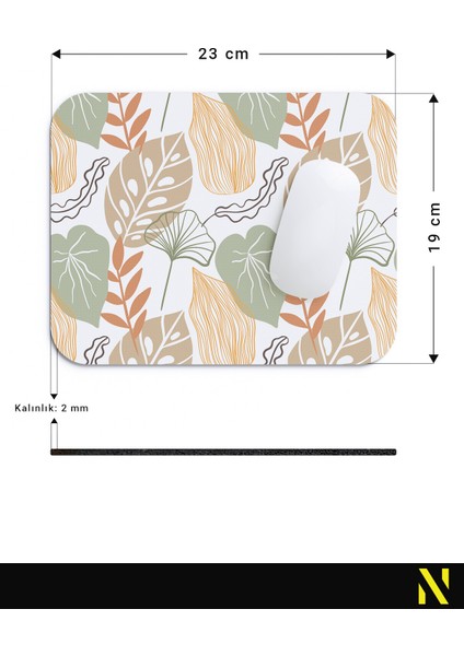 Soyut Yaprak Desenli Renkli Ergonomik Mouse Pad - 23 cm x 19 cm - Kaydırmaz Taban Ev ve Ofis Kullanımı Için Ideal Fare Altlığı Mousepad