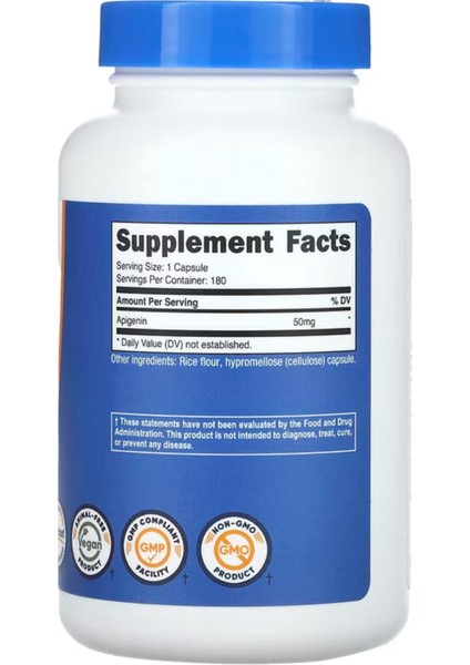 Nutricost, Apigenin, 50 mg, 180 CAPSULES.ABD.4143.TR Tek Yetkili Satıcısı Ozelsporcugıdaları'dır fiyatları