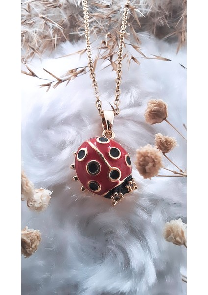 Uğur Böceği Figürlü Çelik Kolye