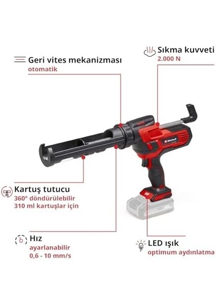Akülü Silikon Tabancası Te-Sg 18/10 Li-Solo Power X-Change (18 V, 310 ml Kartuşlar Için, 2.000 N&apos;ye Kadar Dağıtım Gücü, Ayarlanabilir Güç) - 4522250 modelleri