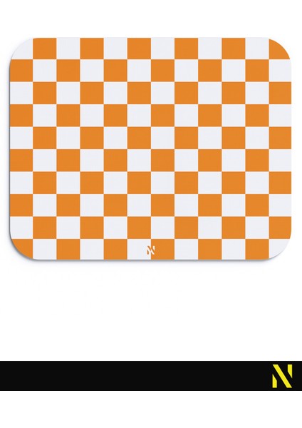 Turuncu Beyaz Renkli Damalı Geometrik Desenli Ergonomik Mouse Pad - 23 cm x 19 cm - Kaydırmaz Taban Ev ve Ofis Kullanımı Için Ideal Fare Altlığı Mousepad