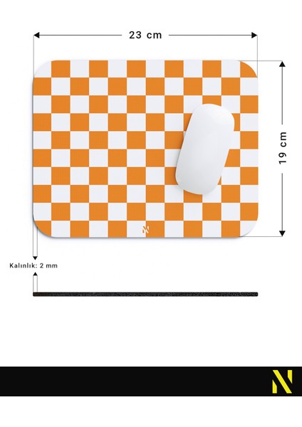 Turuncu Beyaz Renkli Damalı Geometrik Desenli Ergonomik Mouse Pad - 23 cm x 19 cm - Kaydırmaz Taban Ev ve Ofis Kullanımı Için Ideal Fare Altlığı Mousepad
