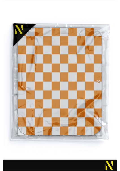 Turuncu Beyaz Renkli Damalı Geometrik Desenli Ergonomik Mouse Pad - 23 cm x 19 cm - Kaydırmaz Taban Ev ve Ofis Kullanımı Için Ideal Fare Altlığı Mousepad