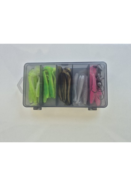 Silikon Yem Takımları(25 Adet 8 cm Silikon, 5 Adet Zoka, 5 Adet Klipsli Firdöndü,bir Adet Saklamakutusu) fiyatları