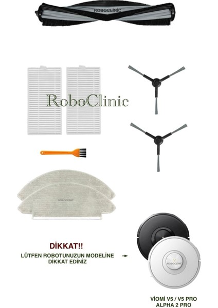 Viomi V5 / V5 Pro / Alpha 2 Pro Robot Süpürge Uyumlu Yedek Fırça, hepa Filtre, mop Seti- 8 Parça